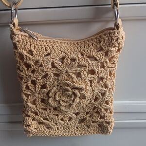 Hand-Crocheted Floral Crossbody Bag In Soft Yellow